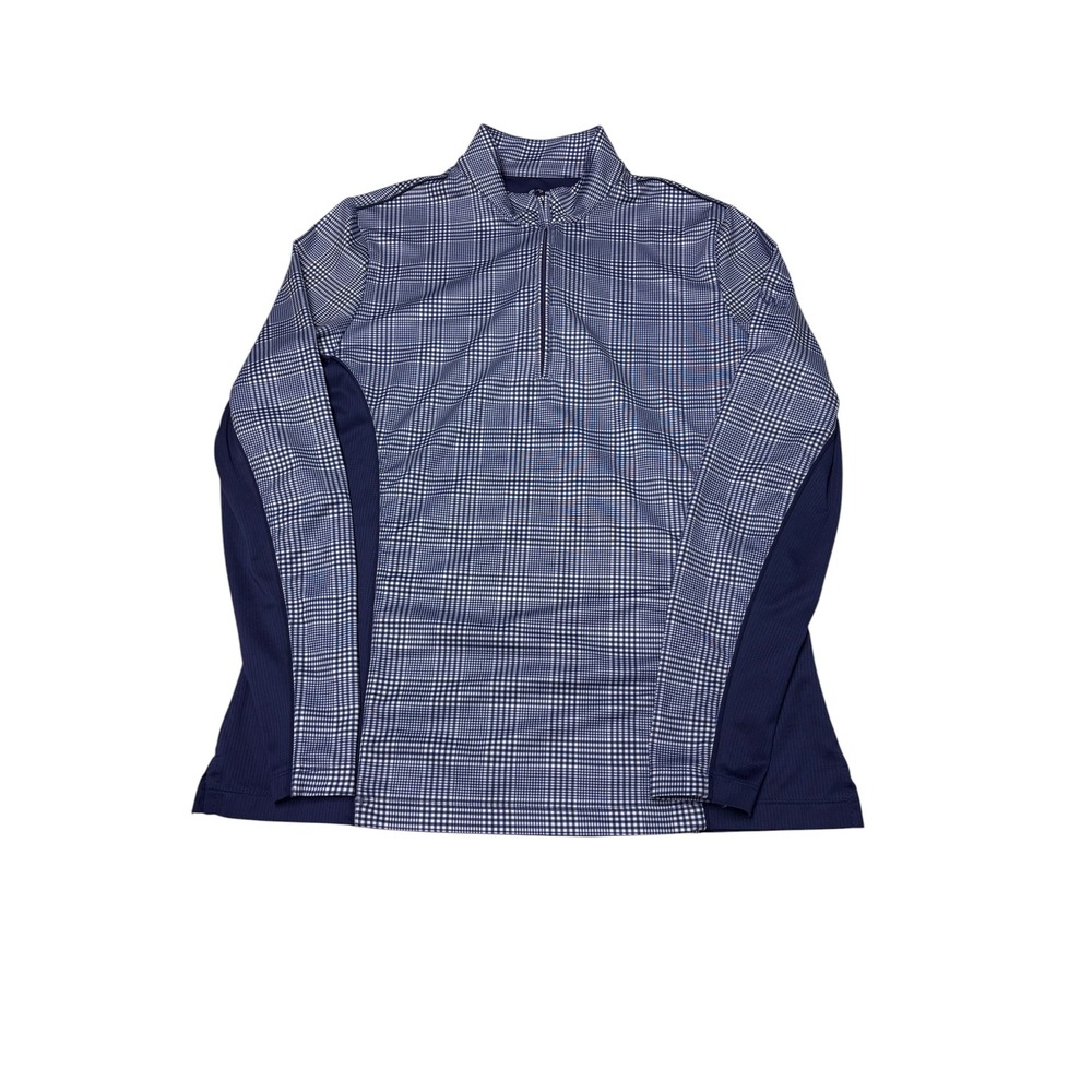 Peter Millar Sun Comfort Womens‎ Medium Navy Plaid 1/4 Zip Pullover UPF 50 Golf